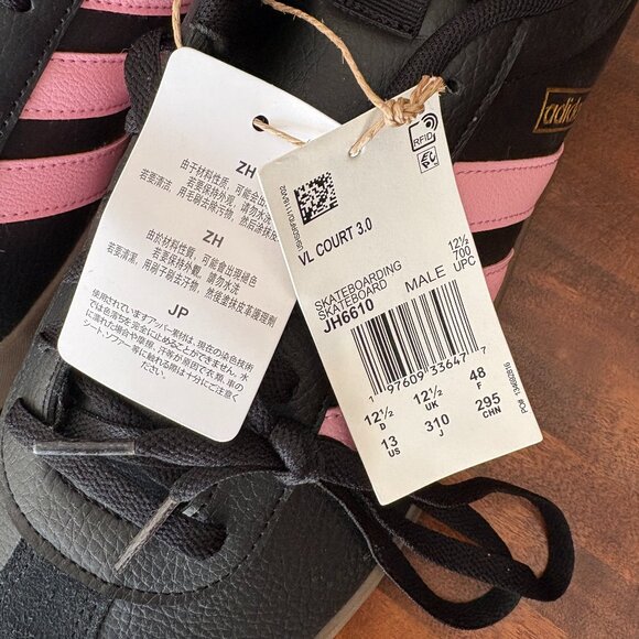 Adidas Men's VL Court 3.0 Black and Pink Sneaker JH6610 Size 13 New - Picture 7 of 7